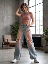 High-Rise Ombré Pink Tint Distressed Wide-Leg Jeans High-Rise Ombré Pink Tint Distressed Wide-Leg Jeans