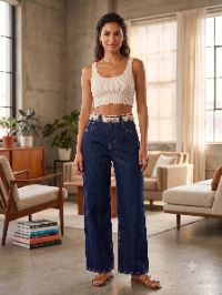 High-Waist Wide-Leg Dark Blue Denim Jeans High-Waist Wide-Leg Dark Blue Denim Jeans