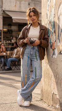 High-Waist Multi-Color Paint-Stroke Wide-Leg Jeans High-Waist Multi-Color Paint-Stroke Wide-Leg Jeans