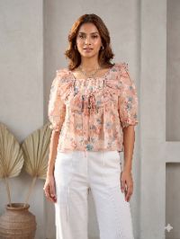 The Apricot Blossom Ruffle Tulle Blouse The Apricot Blossom Ruffle Tulle Blouse